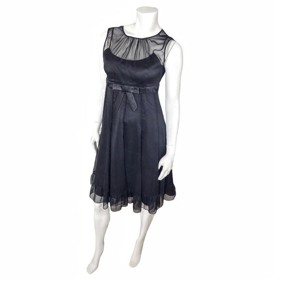 Black Flowy Chiffon Sleeveless Empire Style Prom Party Dress Bow Detail Petite - Picture 1 of 9